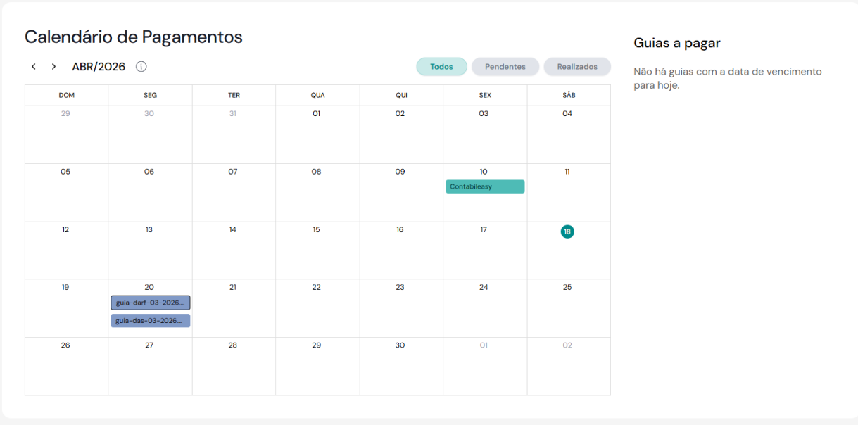 Calendário de Pagamentos - visão geral
