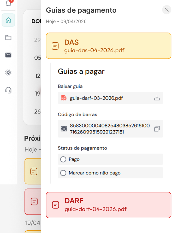 Drawer mobile com card expandido