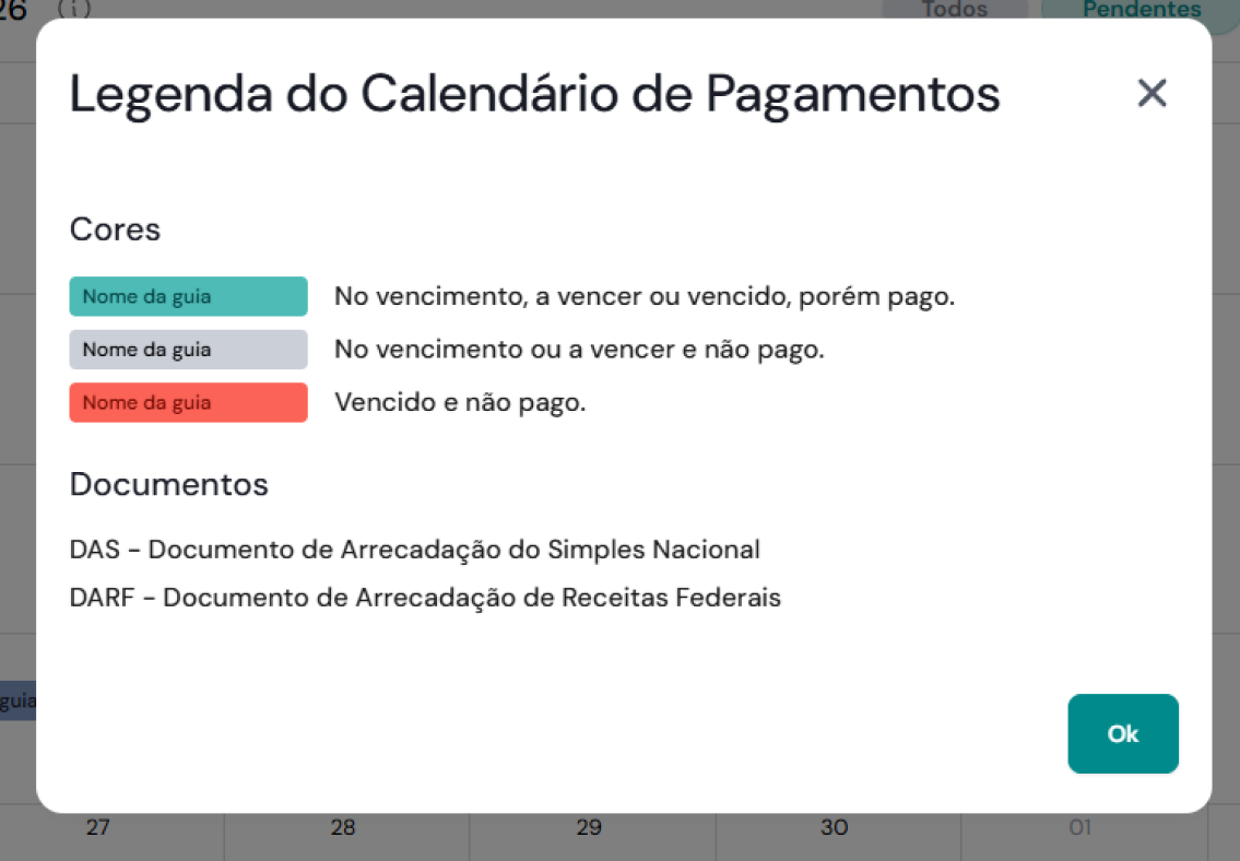 Modal de legenda no desktop