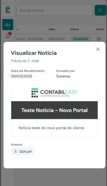 Modal de notícia atual