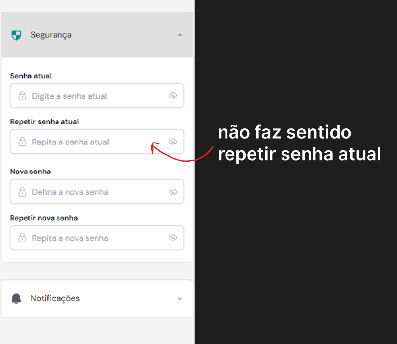Quatro campos de senha