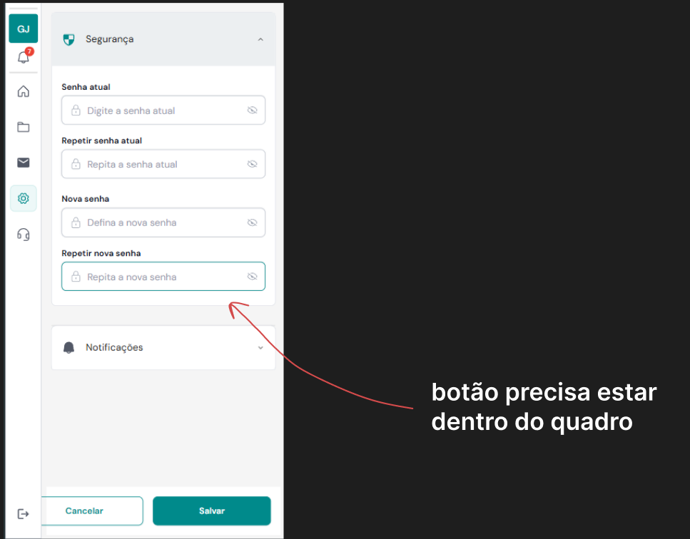 Botão salvar fora do quadro